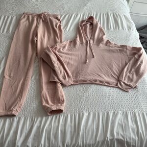 Blush Pink Cropped Hoodie and Jogger Set size large